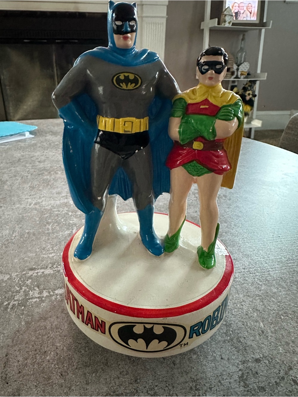 Batman Ceramic Figurine with Blue Cape and Gray Suit, Robin in Red and Green